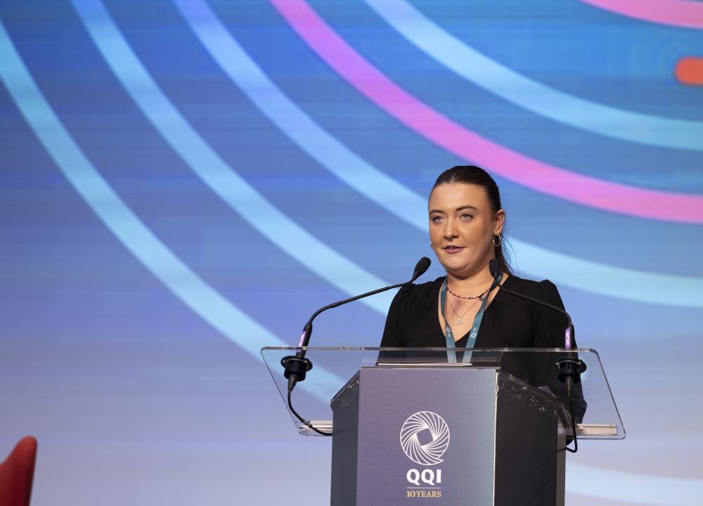 Photograph of Clodagh McGivern launching the National Report 2022